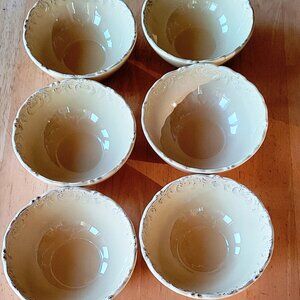 Set of 6 Soup Salad Gold/Yellow Bowls Relief Design Marked B (6)
